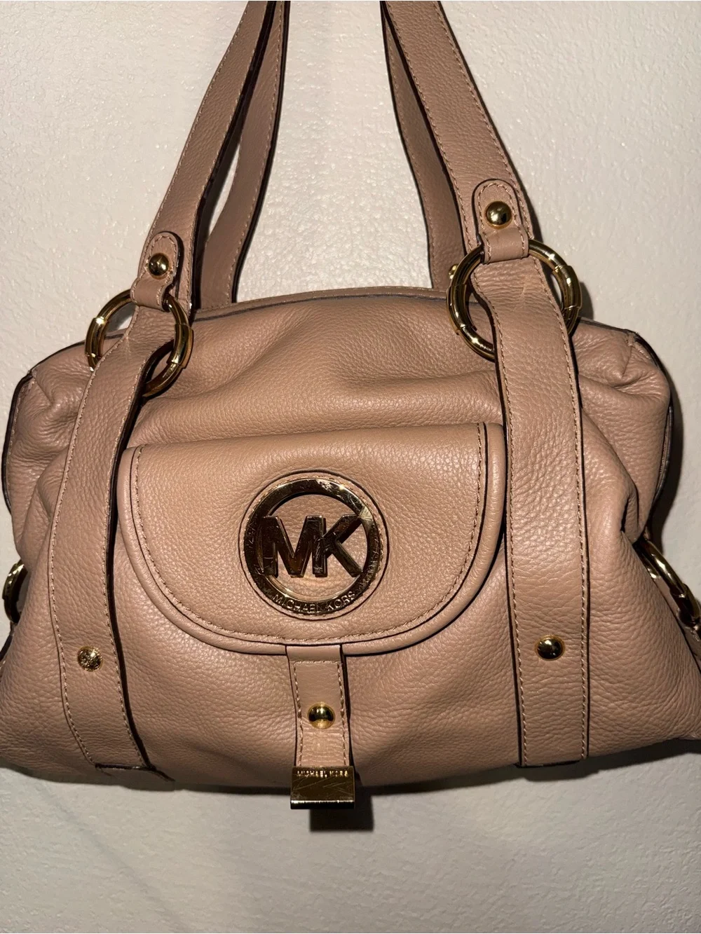 Michael Kors Blush Pink Pebbled Leather Shoulder Bag with Gold Hardware